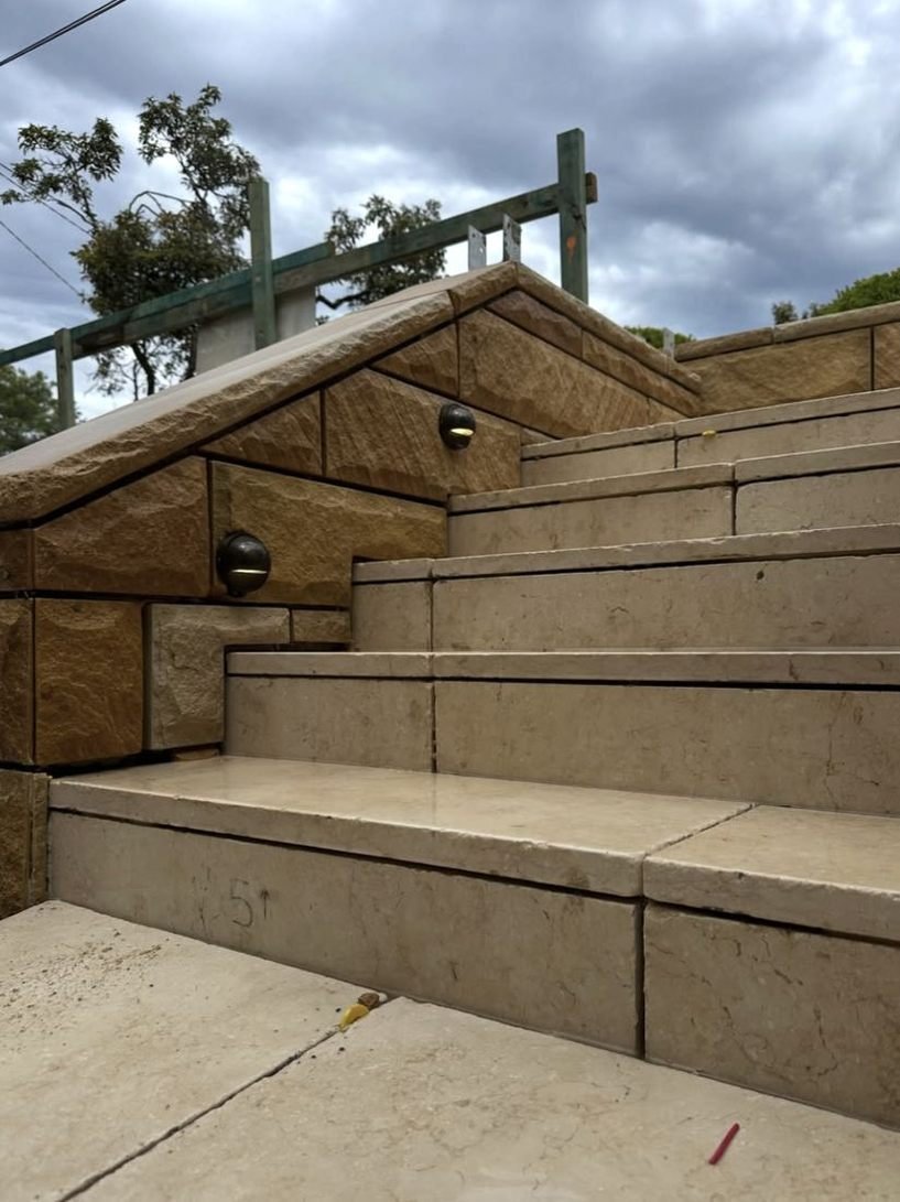 Lights set into stone garden steps
